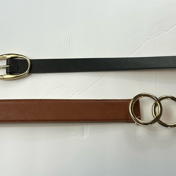 Express Synthetic Leather Belts Set of 2 Brown/Black Leather Size M - Picture 5 of 9